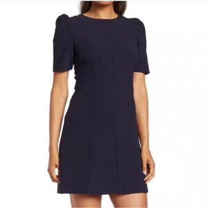 Eliza J A-Line Puff Sleeve Mini Dress Crew Neck Navy Blue Short Sleeve 2